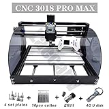 [CNC 3018 Pro MAX] Nueva actualización de material de fuselaje, tablero de protección en ambos lados, diseño exquisito, ajuste conveniente, pequeña máquina herramienta CNC, fuselaje de perfil de plástico, tamaño pequeño, peso ligero, interfaz USB, sistema de control GRBL, gran máquina de grabado CNC.