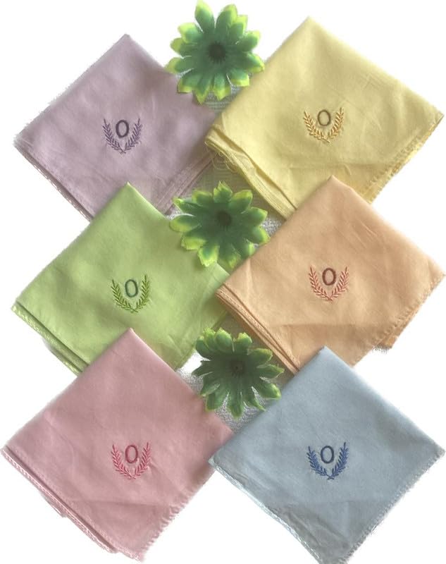 Image of ANTONIA Personalized Cotton Women's Handkerchiefs with Embroidered Initials, Assorted Colours (33 cm x 33 cm)