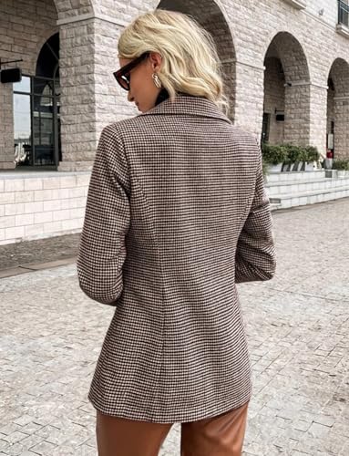 Kromoc Women's Houndstooth Blazer One Button Notch Lapel Suit Coat Daily Leisure Work2