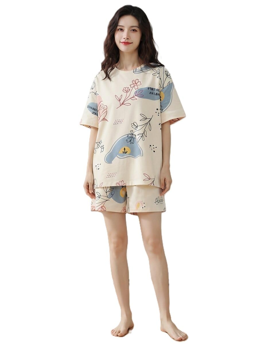 Women's Printed Two Piece Set Short Sleeve Top with Matching Shorts Outfit for Casual Home Travel and Holiday-image-41
