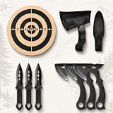 Swords and more Wurfset mit Holzzielscheibe | 7-teiliges Komplettset: 3 Wurfäxte & 3 Wurfmesser | 3Cr13 Edelstahl Schwarz | Inkl. Zielscheibe Holz 40cm & Nylon-Tasche | Outdoor Wurf-Training