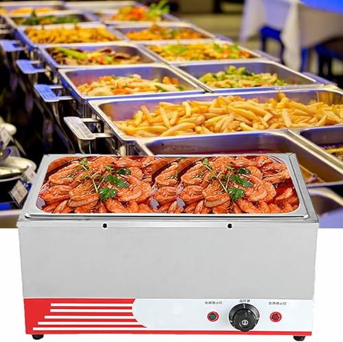 Image of Electric Plates Buffet Steam Buffet, Commercial 1500W Stainless Steel Chafing Dishes Table Steamer Soup, with Lids, Drain Tap, for Restaurants ~ /