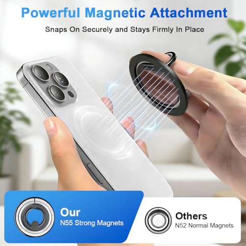 Image of ZORBES Magnetic Phone Ring Grip 360 Swivel Phone Grip Holder for Magsafe Phone, Ultra Slim Folding Metal Phone Ring Phone Desk Stand Phone Support for Videos, Travel, Work