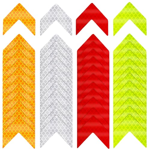Ymapinc 48 calcomanías reflectantes, calcomanías de seguridad de flecha de alta visibilidad para casco, buzón, bicicleta, coche, calcomanías de advertencia de PVC impermeables en 4 colores