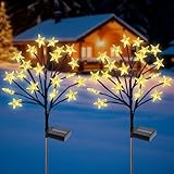 Qoosea 2 Stück Solarlampen für Außen, 8 Modes Weihnachten Solarleuchten mit Lichter Sterne, Wasserdichte Solar Zweige Aussen Solarlichter für Balkon Terrasse Hof Weihnachtsdeko-Warmweiß