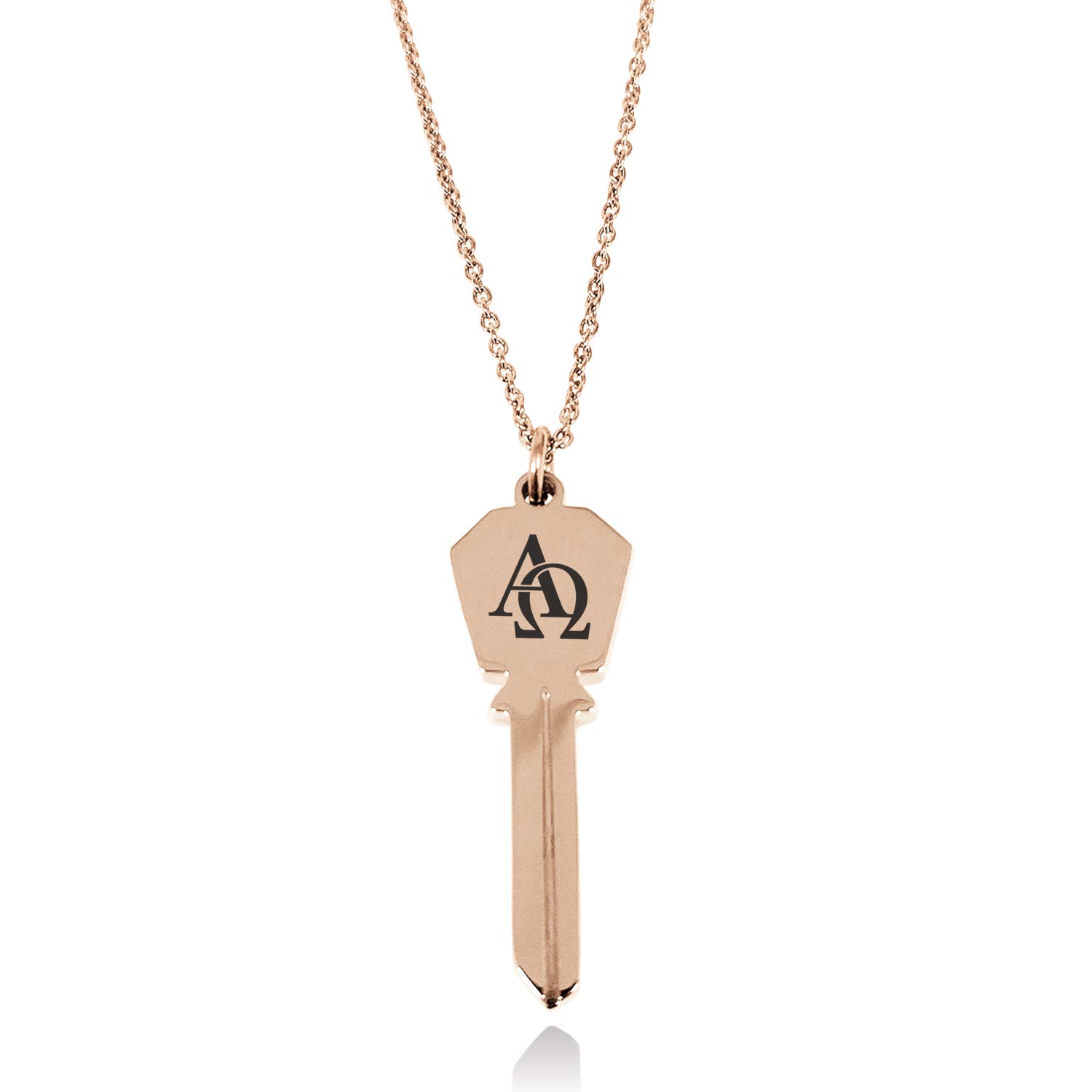 Tioneer Rose Gold Plated Stainless Steel Alpha & Omega Hexagon Head Key Charm Pendant Necklace