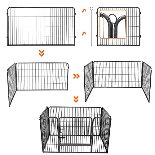 Feandrea Freilaufgehege für Haustiere, Laufstall, mit 4 Gitterplatten, transportabel, für innen und außen, Haustiere ohne Halsband, 122 x 80 x 70 cm, grau PPK04GY