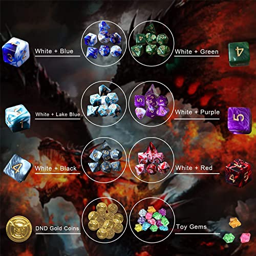 Funcyboo Dnd Dice Set - 42 Pcs Polyhedral Rpg Mtg Dice For Dungeons And Dragons Tabletop Role-Playing Games With Free 7 Drawstring Bags And Pu Leather Velvet Dice Tray #TOP2
