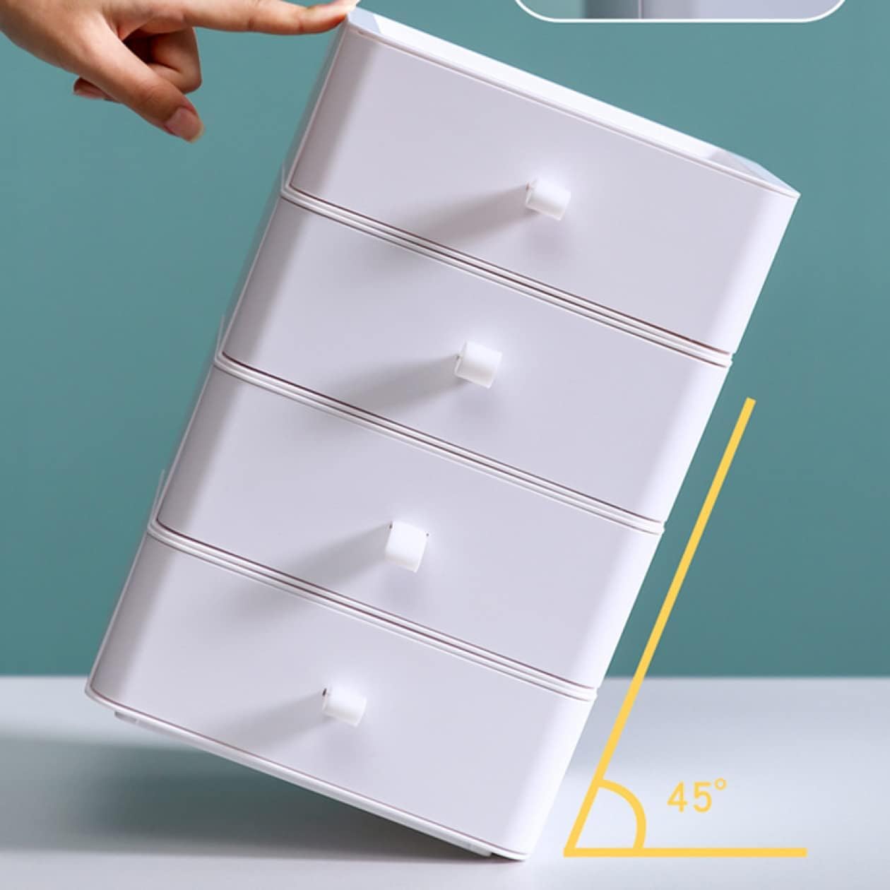 Amazon Brand – Eono białe pudełko do przechowywania, szuflada – wielofunkcyjny plastikowy organizer na biurko do układania w stos dla uczniów artykułów piśmienniczych i materiałów biurowych (4)