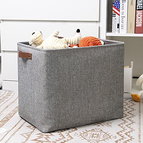 Image of DULLEMELO Large Collapsible Storage Basket /Bin with Sturdy Leather Handles, Fabric Organizer Bin for Storage Clothes, Toys, Books, Office, Bedroom, Closet, Nursery & Laundry (Gray)