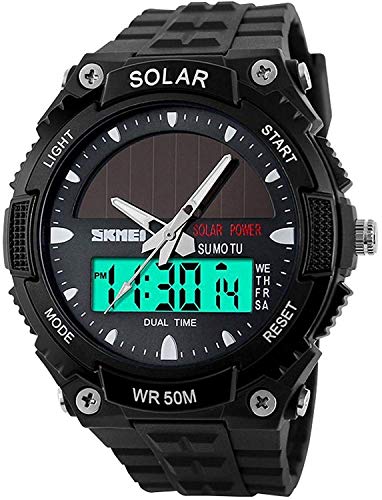 Montre solaire homme double affichage analogique et numérique noir