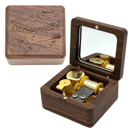 Vintage Walnut Wind-Up Edelweiss Music Box