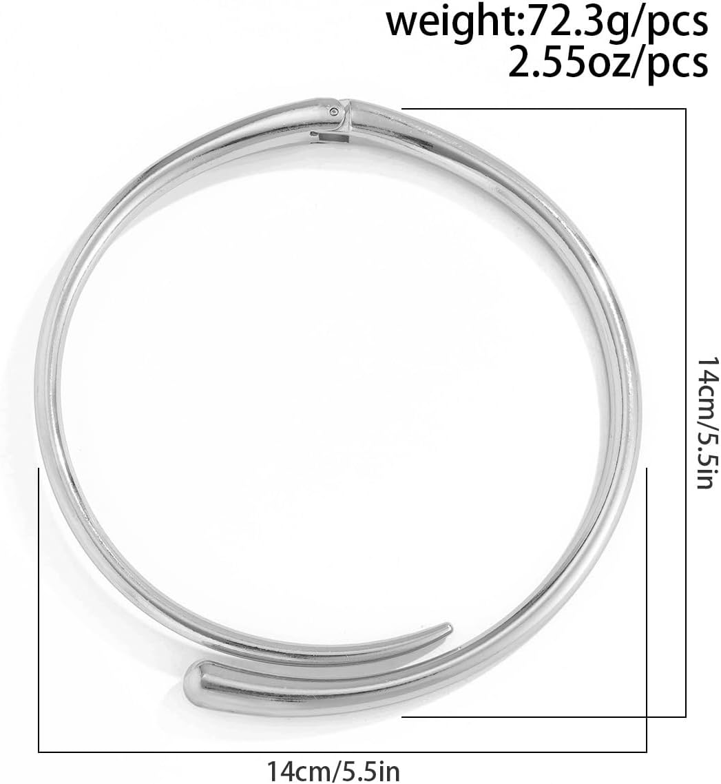 Chunky Choker Collar Necklace Gold Silver Metal Smooth Spring Open Teardrop Choker Statement Open Round Collar Necklace Trendy Minimalist Necklace for Women - Image 4