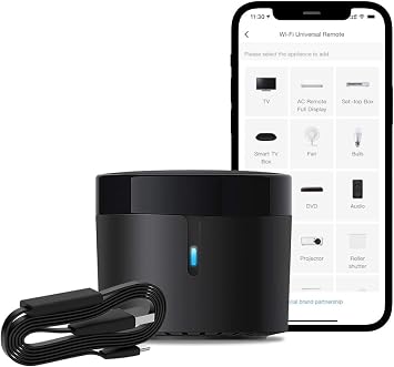Broadlink RM4 Mini IR Universal Remote Control with HTS2 Cable Only 2.4 GHz Wi-Fi Intelligent Home Automation WiFi Infrared Blaster for TV, Air Conditioning, Compatible with Alexa and Google Home.