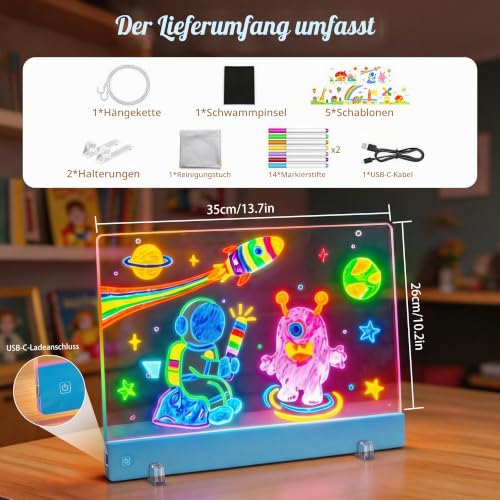 Wiederaufladbare LED Zeichenbrett, 35×26 cm Leuchttafel Schreibtafel – Ansicht 5