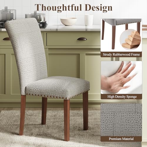 Image of Farmhouse Dining Chairs Set of 4, High Back with Wooden Legs and Nailhead Trim, Modern Fabric Dining Room Chair for Kitchen /Restaurant