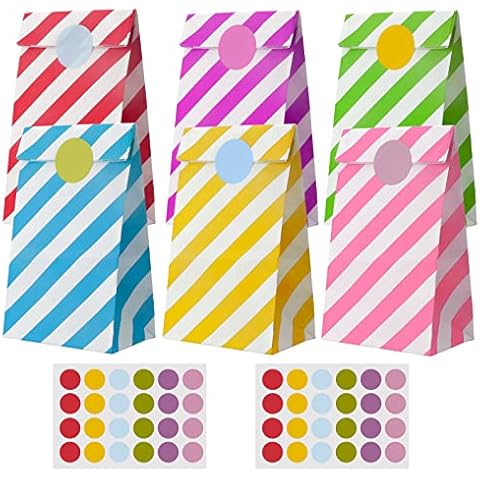 Miying 36PCS Paper Party Bags, Diagonal Stripes Party Bags for Kids Party Pre Filled 7.1 * 3.5in Sweet Bags for Wedding Party Birthday Cover