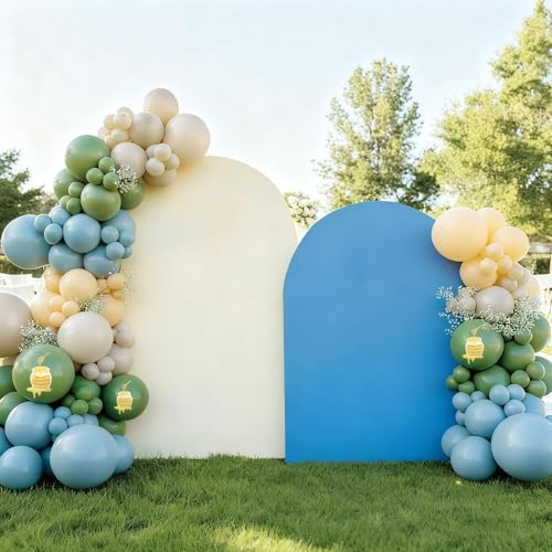 Image of Sage Green Dusty Blue Yellow Balloons, 12 Inch Olive Green Macaron Yellow Slate Blue Nude Cream Latex Balloons for Birthday Wedding Baby Shower Wild One Party Deocrations