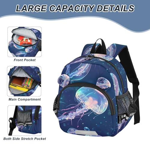 Kid's Backpack for Boys & Girls Toddler Bag Colorful Jellyfish Pattern Backpack with Safety Leash4