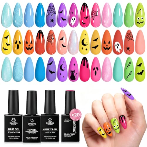 Beetles Halloween Gel Nail Polish Set, 23PCS Purple Orange Yellow Green Red