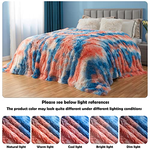 GONAAP Fuzzy Faux Fur Throw Blanket Queen Size Tie-dye Sunset Super Soft Cozy Plush Fuzzy Shaggy Blanket for Couch Sofa Bed (Tie-dye Sunset, Queen(90"x90"))