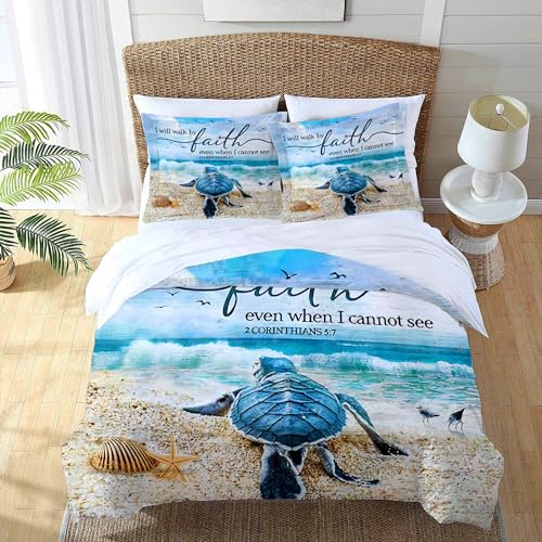 Jerkboo Sea Turtle Bedding Set Ocean Nautical Duvet Cover Twin Full Queen King Size Comforter Cover For Kids Adults Men Women Beach Theme Quilt Cover Decorative Soft Bedding Set With 2 Pillowcases thumb #2