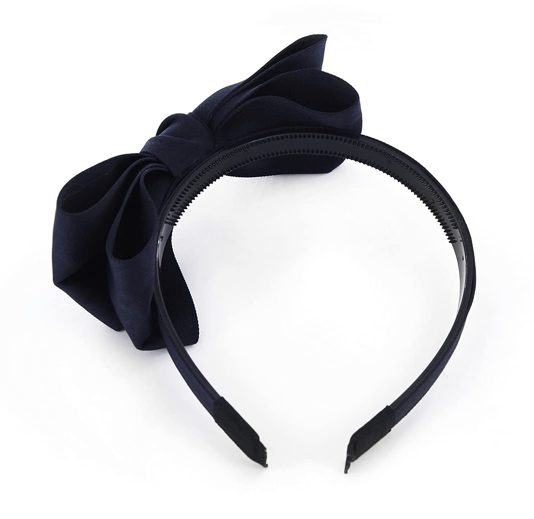 axy Headband with Large Bow 14 cm x 7 cm - Beautiful Women's Headband Hair Accessories Hair Band HRS3 (Black Blue) - Image 3