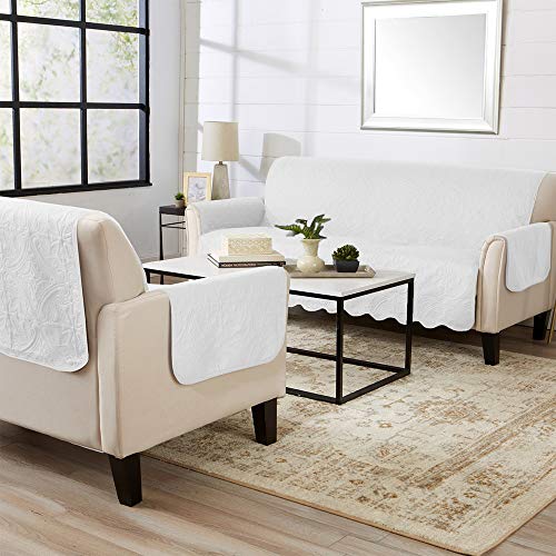 Image of Great Bay Home Reversible Sofa Cover - Washable Slipcover Furniture Protector with Elastic Straps - Perfect for Kids & Pets - Quilted & Stitched Detail (White /Sand)