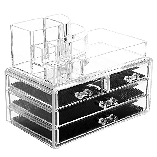 Intriom Acrylic Makeup and Cosmetic Storage Organizer 2 Piece 4 Drawers