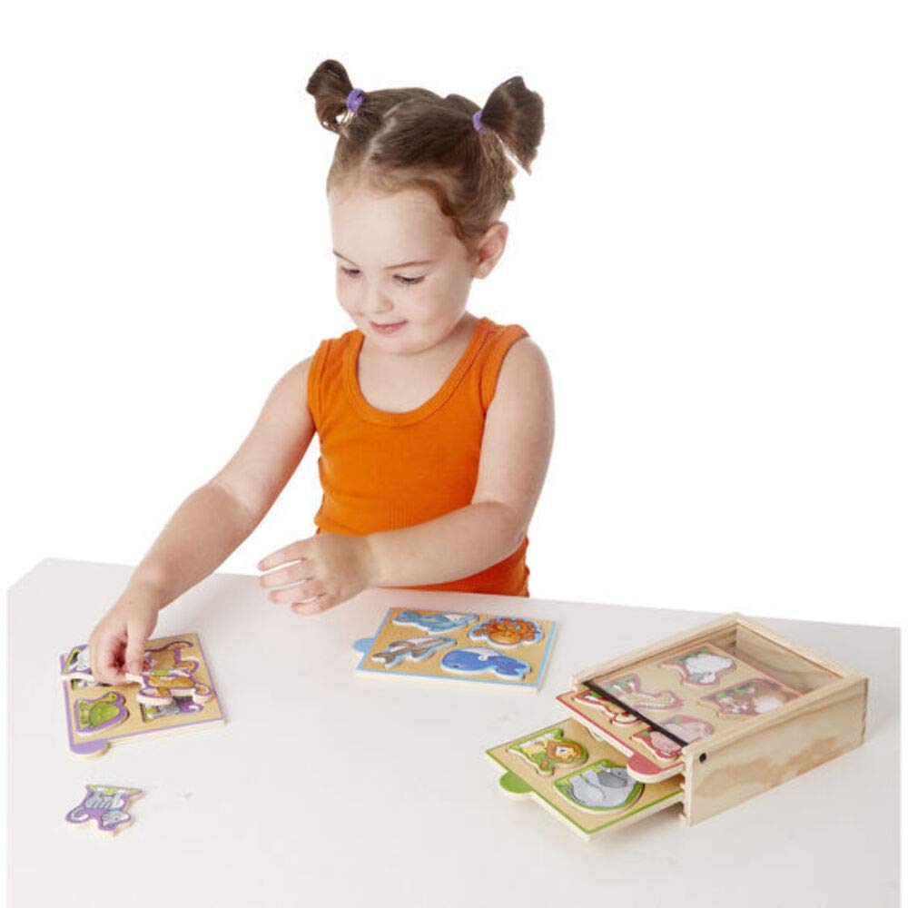 Melissa & Doug Set di 4 Mini Puzzle con Animali da Fattoria, Gioco Educativo, Sviluppo Attivita' Cognitive, Giocattoli Prima Infanzia, Regalo Bambini Bambine di 2 3 4 Anni