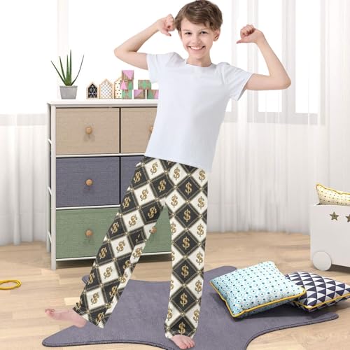 Boy's Pants Luxury Vintage Black White Jogger Pants Elastic Waist Long Bottoms Trousers with Pockets 6-14 Years4