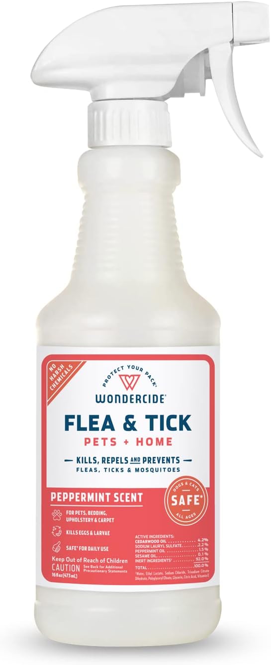 Wondercide - Flea, Tick & Mosquito Spray for Dogs, Cats, and Home - Flea and Tick Killer, Control, Prevention, Treatment - with Natural Essential Oils - Pet and Family Safe - Peppermint 16 oz : Pet Supplies