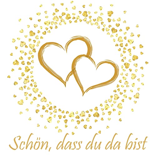 20 Servietten Schön, dass du da bist | goldene Herzen für die Hochzeit und Goldhochzeit 33x33cm