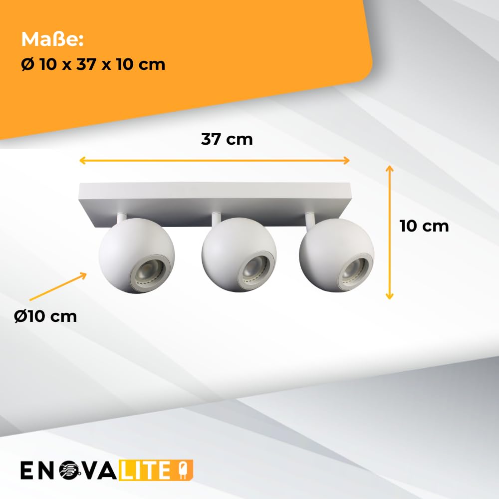 Deckenspots GLOBE 3-flammig Weiß 2 Stück Ø10cm LED Deckenlampen auf Spotbalken aus Metall mit GU10-Fassung - Drehbare Spotlampen für Wohnzimmer, Küche & Flur