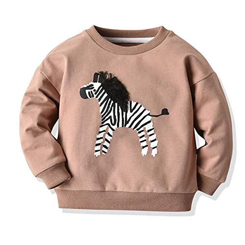 Toddler Baby Crewneck Sweatshirt Girl Boy Fall Long Sleeve Cartoon Animal Pullover Hoodie Sweater Outfit Tops (Zebra Nude, 1T)