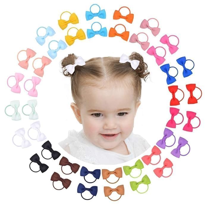 20 PCS 2 Inches Baby Girls Hair Bows Ties || Elastic Hair Rubber Ribbon Hair Band || Multi-colored for kids infants and toddler-image-45