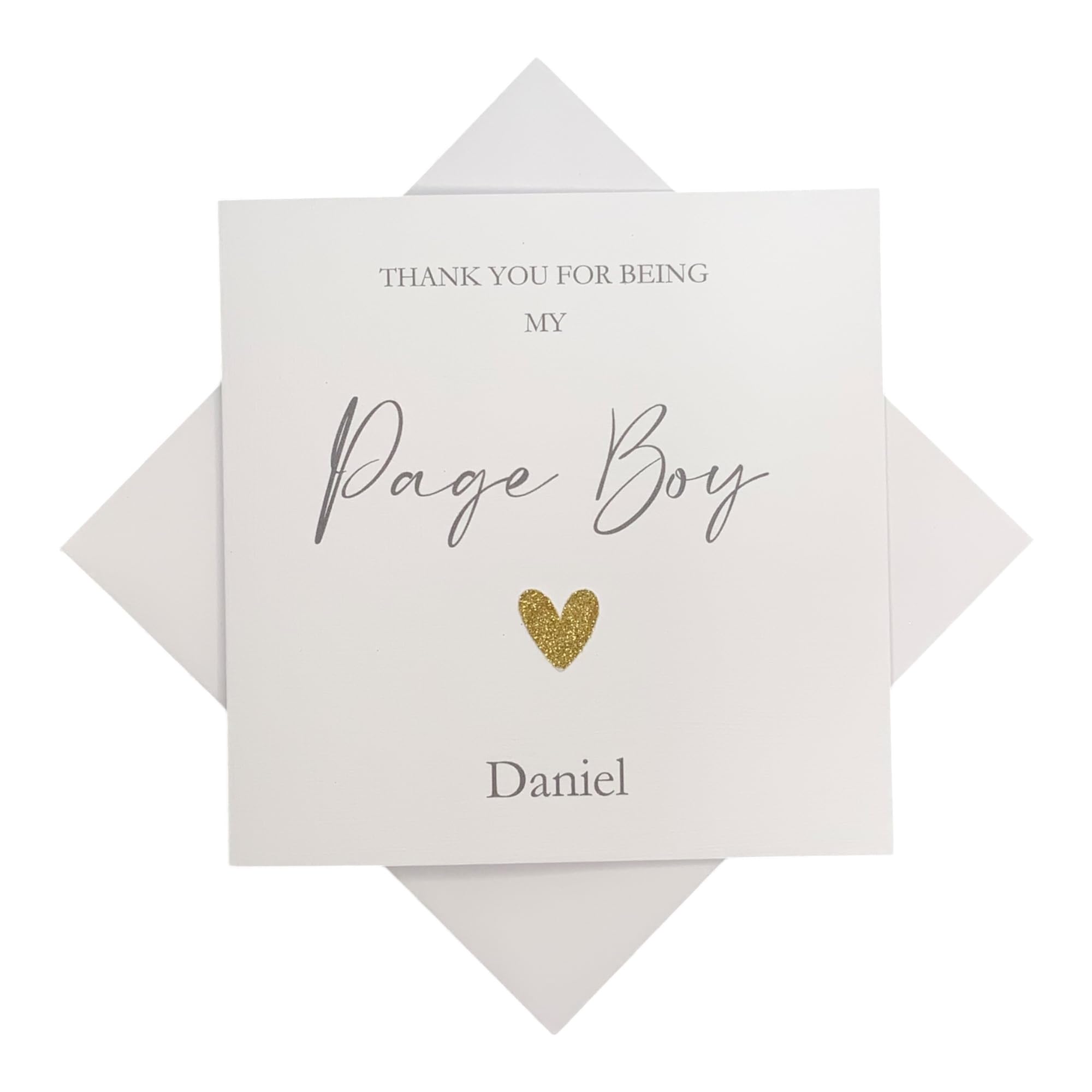 Personalised Thank You For Being My Bridesmaid Best Man Maid Matron Of Honour Usher Flower Girl Bridesman Witness - Various Roles - Greeting Card - Heart Colour Choice - Thank You (Page Boy)