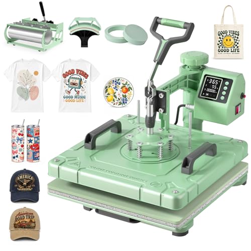 Image of Slendor 15x15 Inch Heat Press 5 in 1 Heat Press Machine, 360-Degree Swing Away Digital T Shirt Pressing Machine Multifunction Heat Transfer Sublimation Combo for T Shirts Mugs Hat Plate Cap