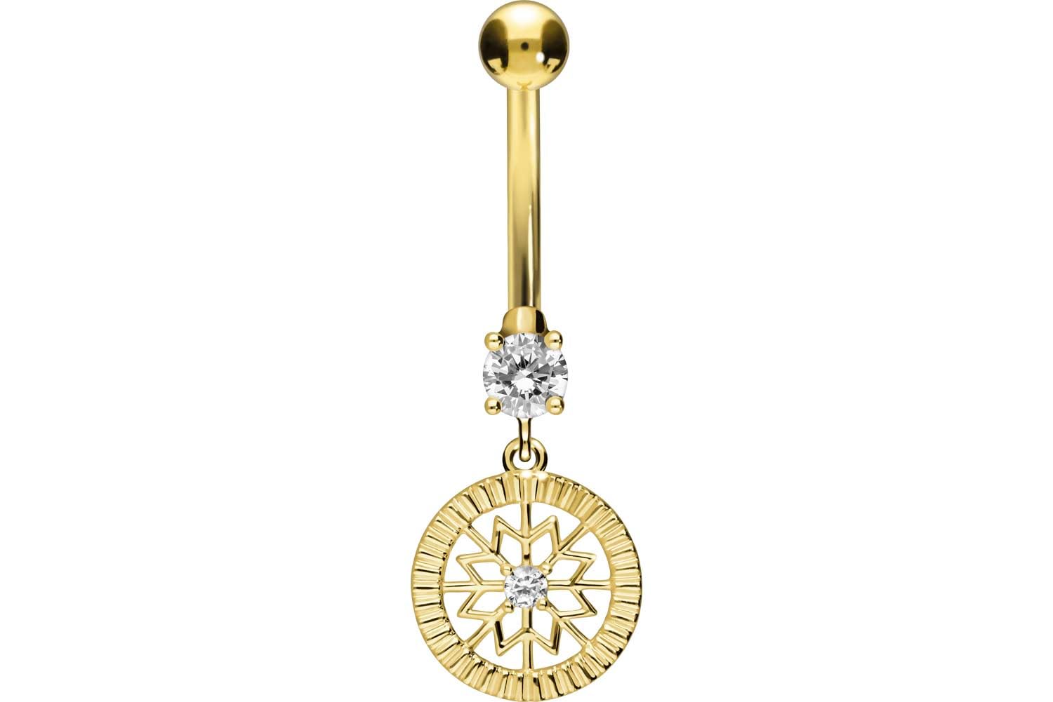 PIERCINGLINE 18K Gelbgold Mini Bananabell Mit 0,25 Ct. Diamant | Bauchnabelpiercing, 10 Mm Stab, VVS2