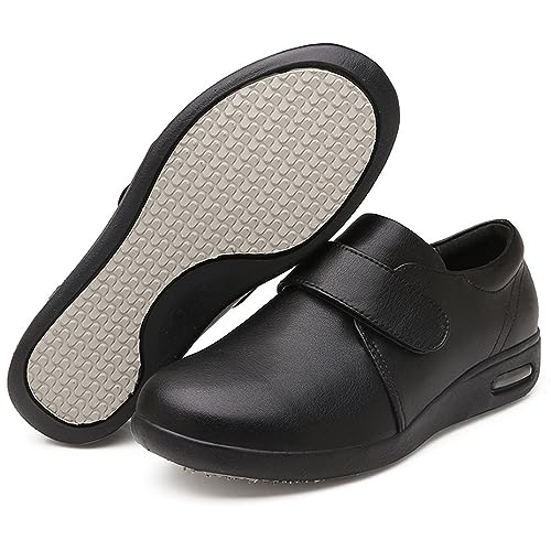 Women's Men Diabetic Shoes,Adjustable Leather Shoes Wide Shoes for Elderly Swollen Feet Non-Slip Air Cushion Bottom Fattening and Widening Men 6.5/Women 7