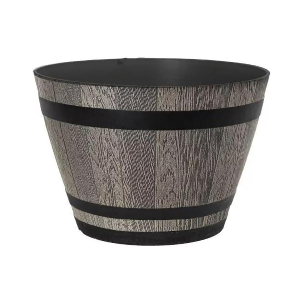 Plastic Whiskey Barrel Planter, Brown Ash 9L Capacity-Outdoor Garden Decor Plant Pot with Drainage Holes - Weatherproof, UV-Resistant Garden Pots-Indoor & Outdoor Flower/Plant Pot (30cm 12inch 1Pack)