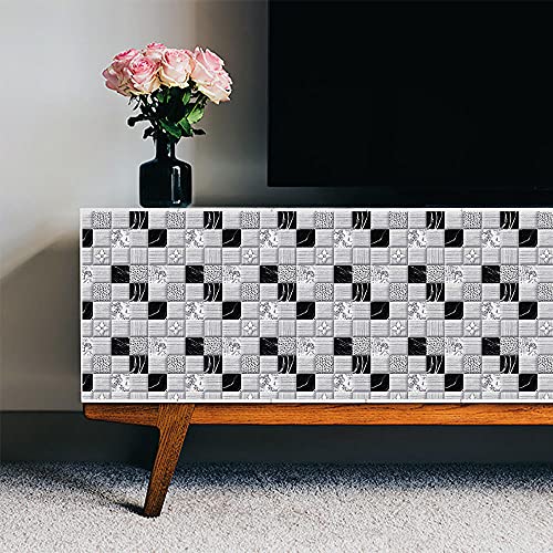 Stick on Tiles Checkered Gray Black Tile Stickers PVC Self Adhesive Wall Tiles Heat Resistant Tile Stickers for Kitchen Bathroom Waterproof Peel and Stick Floor Tiles Tile Paint 15x15cm