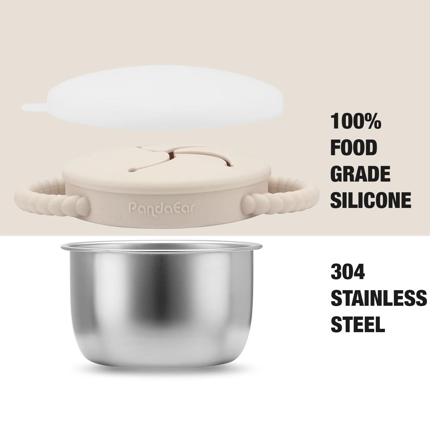 PandaEar Lot De 2 Gobelets À Snack En Acier Inoxidable Pour Tout-Petits, Boîtes À Snacks Antifuites Avec Récupérateur Alimentaire In Silicone Et Poignées, 266 Ml Gobelet À Collation (Beige Et Sauge)