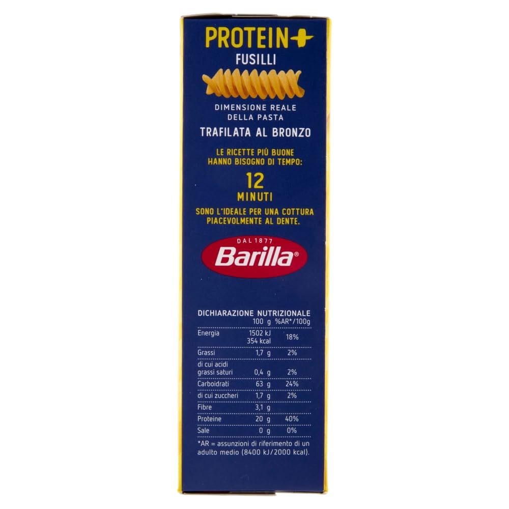 Barilla Protein+ Pasta Fusilli– 28×400g / mit 20 g Protein/100g, pflanzlich, bronzegeschnitten, al dente Genuss + Beni Culinari Kostenloser Schlüsselanhänger