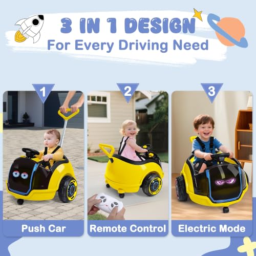 Image of ANPABO 3-in-1 Electric Push Car for Kids 1.5-3 with LED Display, Yellow
