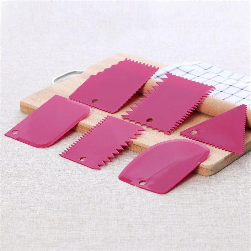 Jamboree 6Pcs Sawtooth Shaped Cake Cream Scrapper Butter Knife Kitchen Gadgets Plastic Dough Cutter Dough Scraper DIY Baking Pastry Tool Baking Comb (Plastic Pack of 6)-image-1
