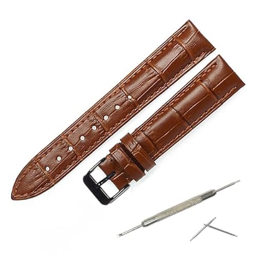 時計ベルト 本革 牛革 クロコ型押し バックルカラーブラック バネ棒・交換工具付 時計バンド (12mm, ブラウン)
