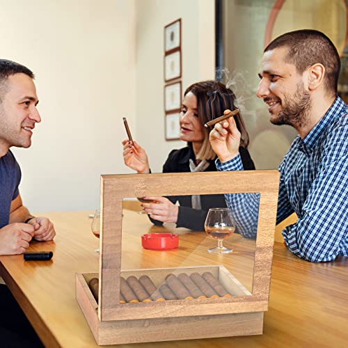 Cigar Humidor Box, Handmade Cedar Wood Humidor With Hygrometer Humidifier And Divider Glass Top Desktop Humidifier Storage Box Father's Day Valentine's Day Christmas Gift For Men (20-25 Cigars) #TOP7