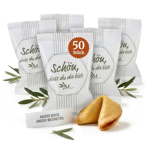 Gepps Feinkost Glückskekse mit unterschiedlichen Sprüchen I 50 Glückskekse für Hochzeit Geburtstag Taufe etc. I Gastgeschenk I Give Away & kleine Aufmerksamkeit mit Stil
