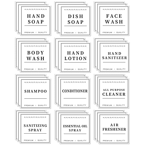 36PCS Waterproof Labels for Bottles Hand Soap Lotion Shampoo and Conditioner Dispenser Label Stickers Removable Cleaning Bathroom Labels for Glass or Plastic Bottles